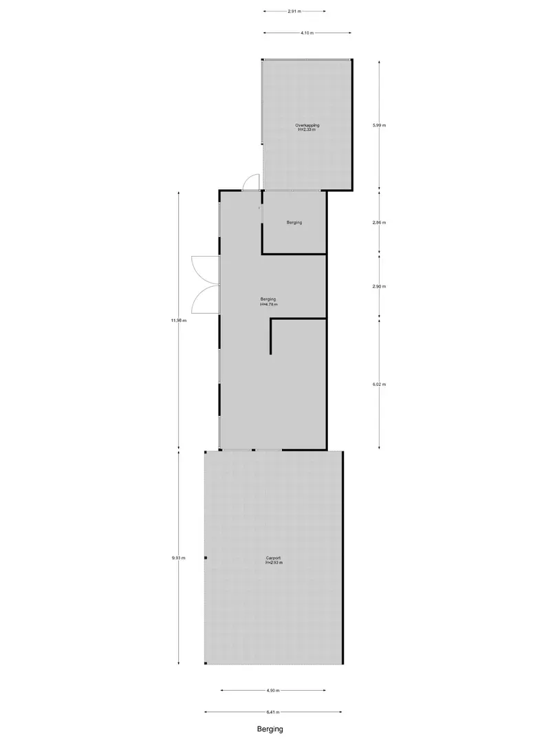 Plattegrond van de serre, de schuur en de carport
