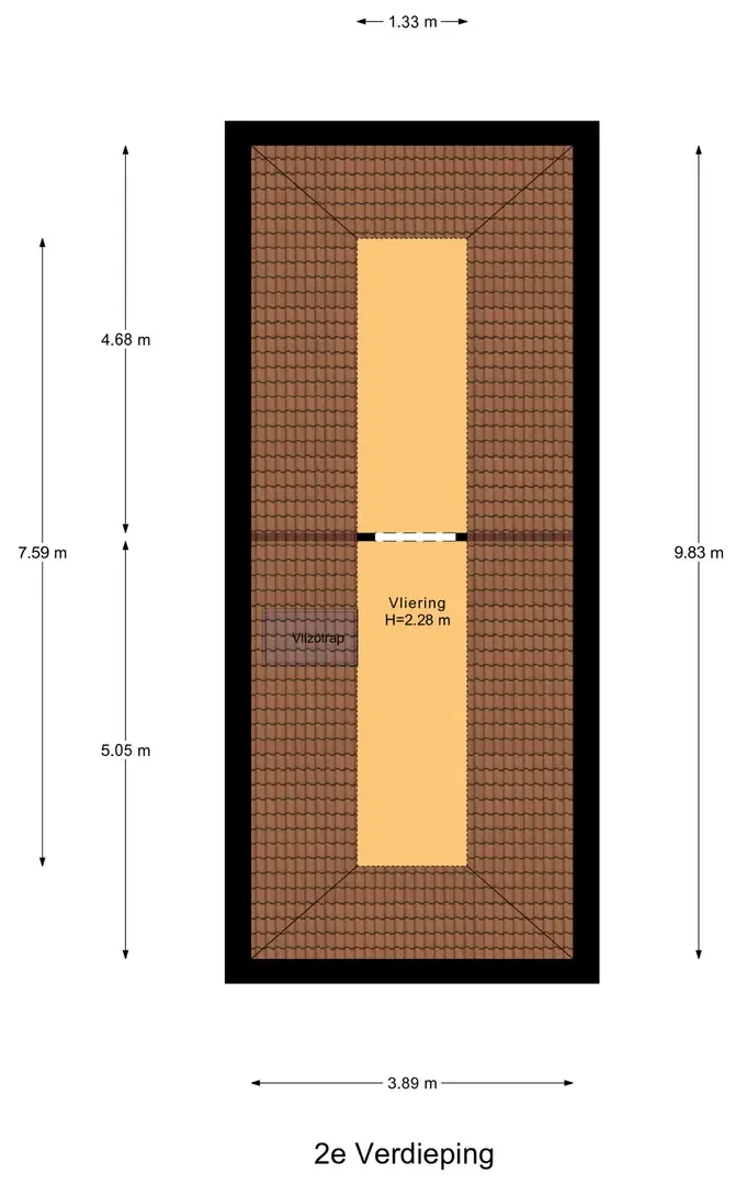 Plattegrond van de zolder met de twee bergruimtes en de vlizotrap